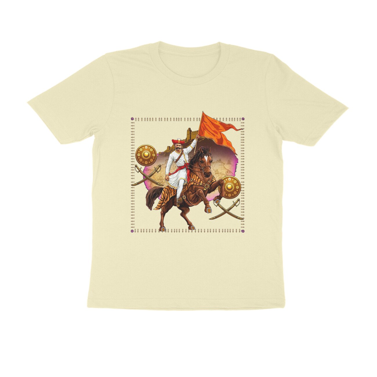 स्वराज्यासाठी बलिदान T-Shirt | Mavla Holding Bhagwa Flag | Maratha Warrior Heritage - Image 14