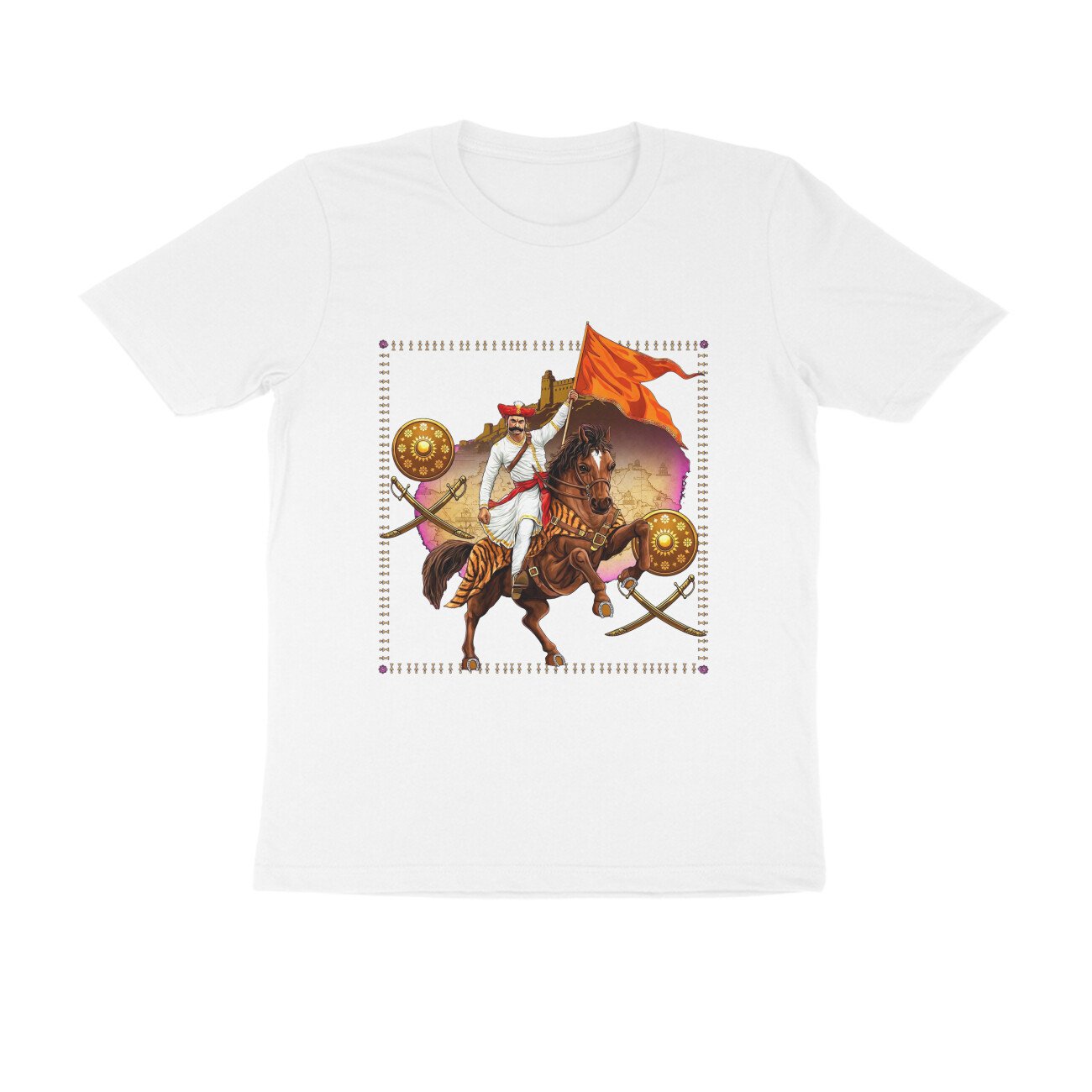 स्वराज्यासाठी बलिदान T-Shirt | Mavla Holding Bhagwa Flag | Maratha Warrior Heritage - Image 16