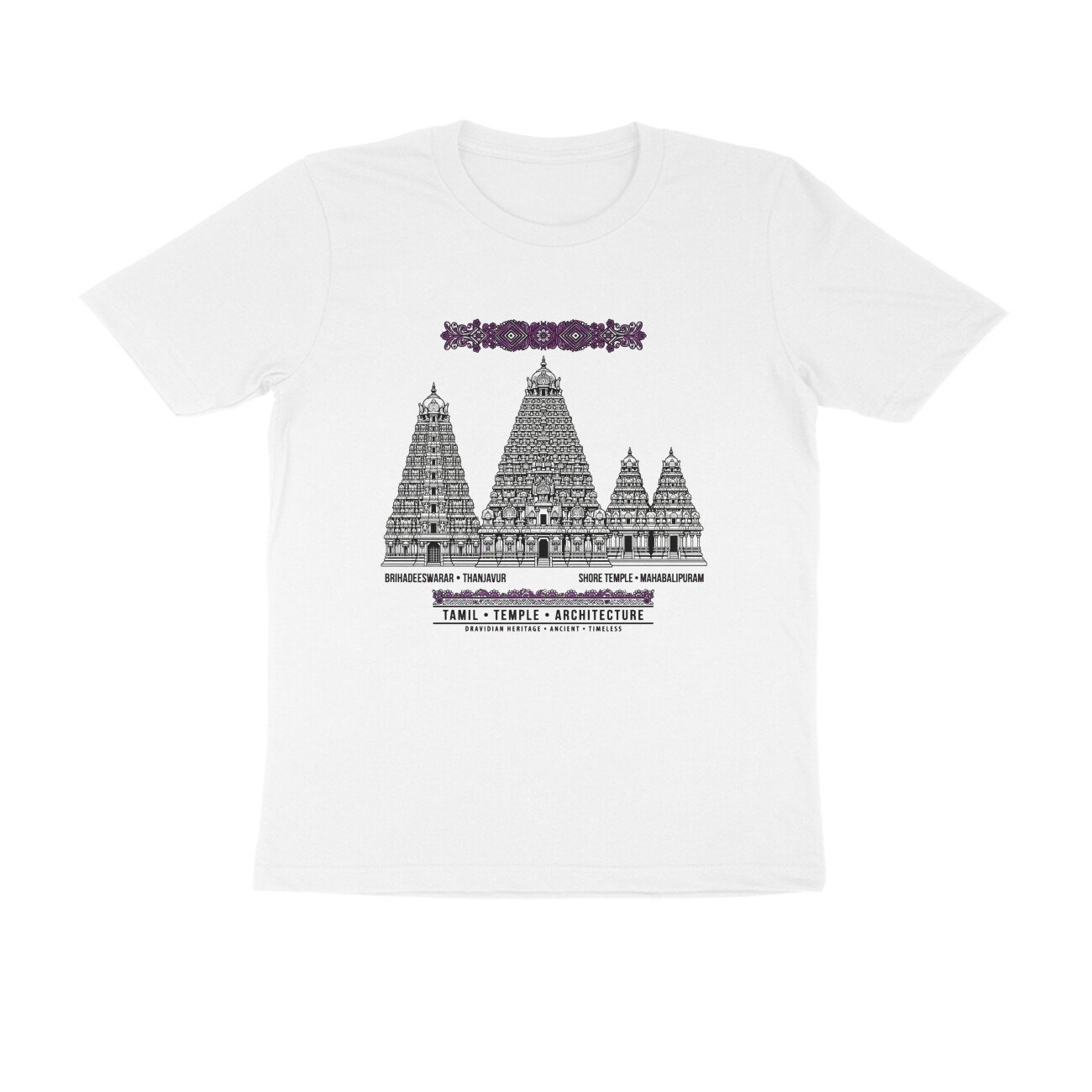 Tamil Nadu Temple Architecture T-Shirt | Brihadeeswarar & Mahabalipuram Temples | Dravidian Art - Image 2
