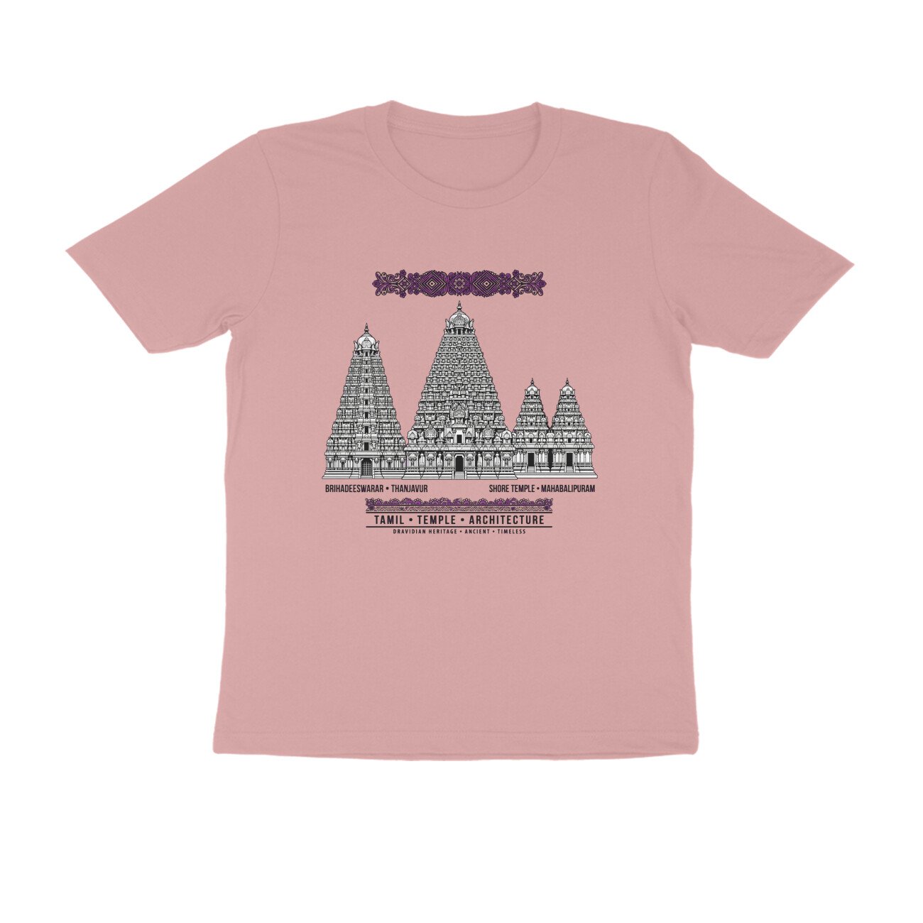 Tamil Nadu Temple Architecture T-Shirt | Brihadeeswarar & Mahabalipuram Temples | Dravidian Art - Image 3
