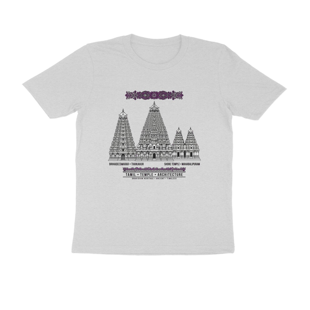 Tamil Nadu Temple Architecture T-Shirt | Brihadeeswarar & Mahabalipuram Temples | Dravidian Art - Image 4