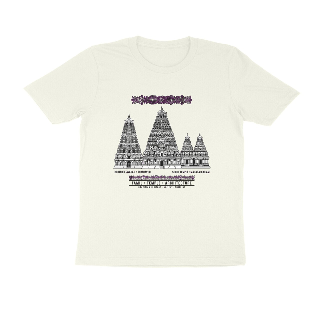 Tamil Nadu Temple Architecture T-Shirt | Brihadeeswarar & Mahabalipuram Temples | Dravidian Art - Image 5