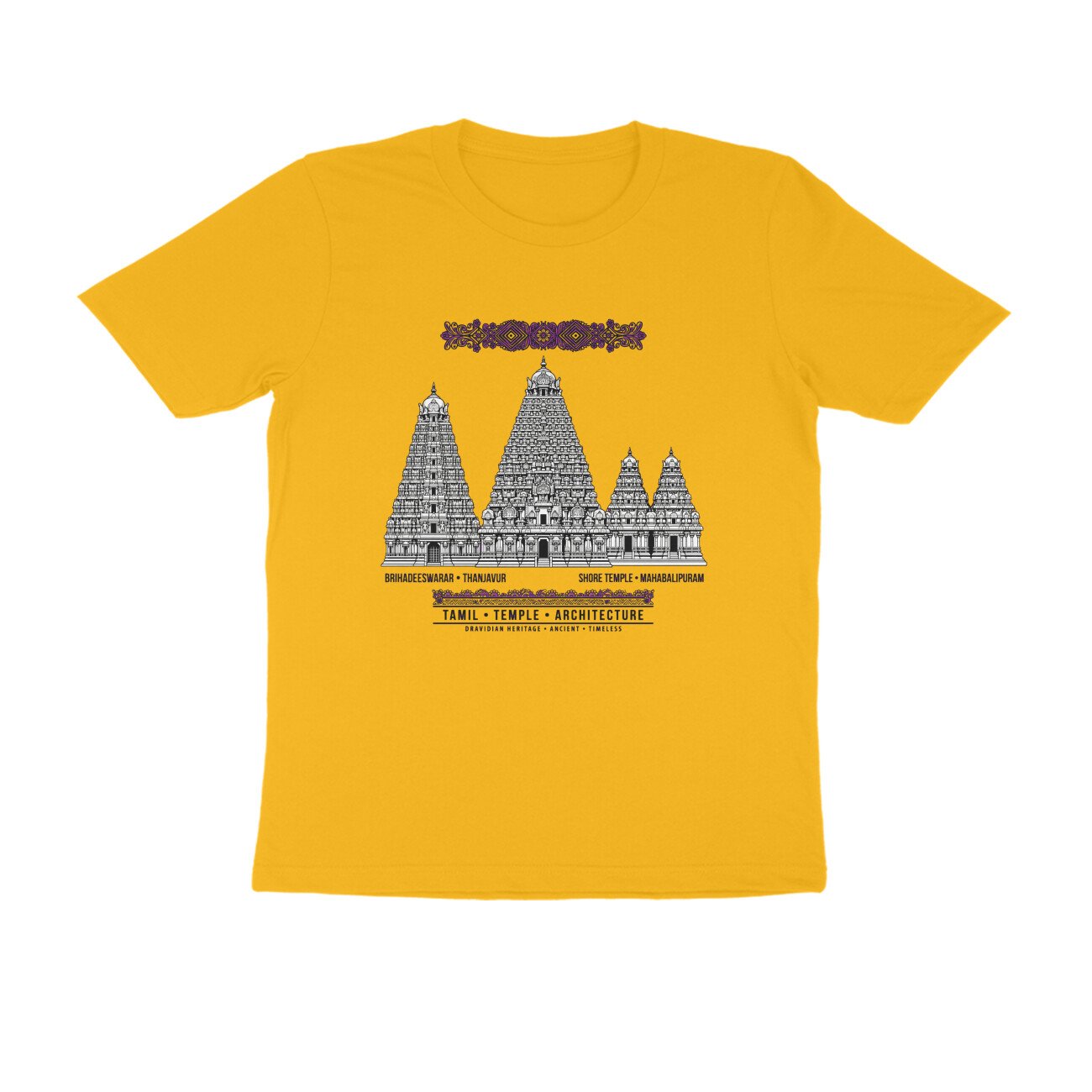 Tamil Nadu Temple Architecture T-Shirt | Brihadeeswarar & Mahabalipuram Temples | Dravidian Art - Image 7