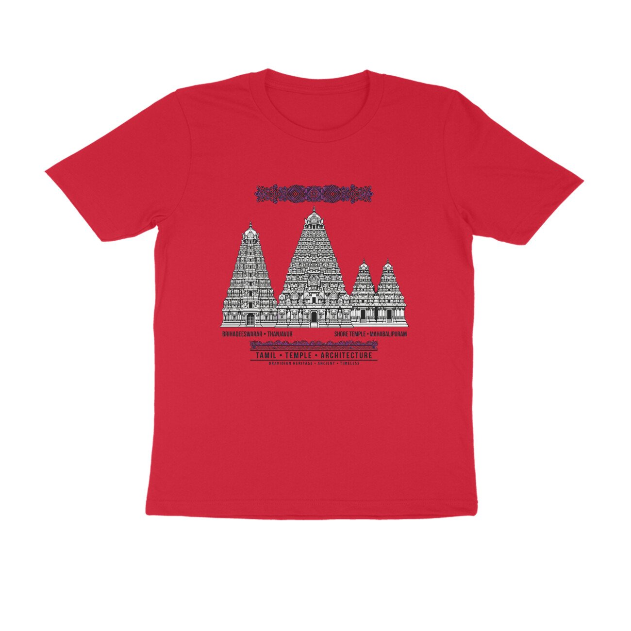 Tamil Nadu Temple Architecture T-Shirt | Brihadeeswarar & Mahabalipuram Temples | Dravidian Art - Image 13