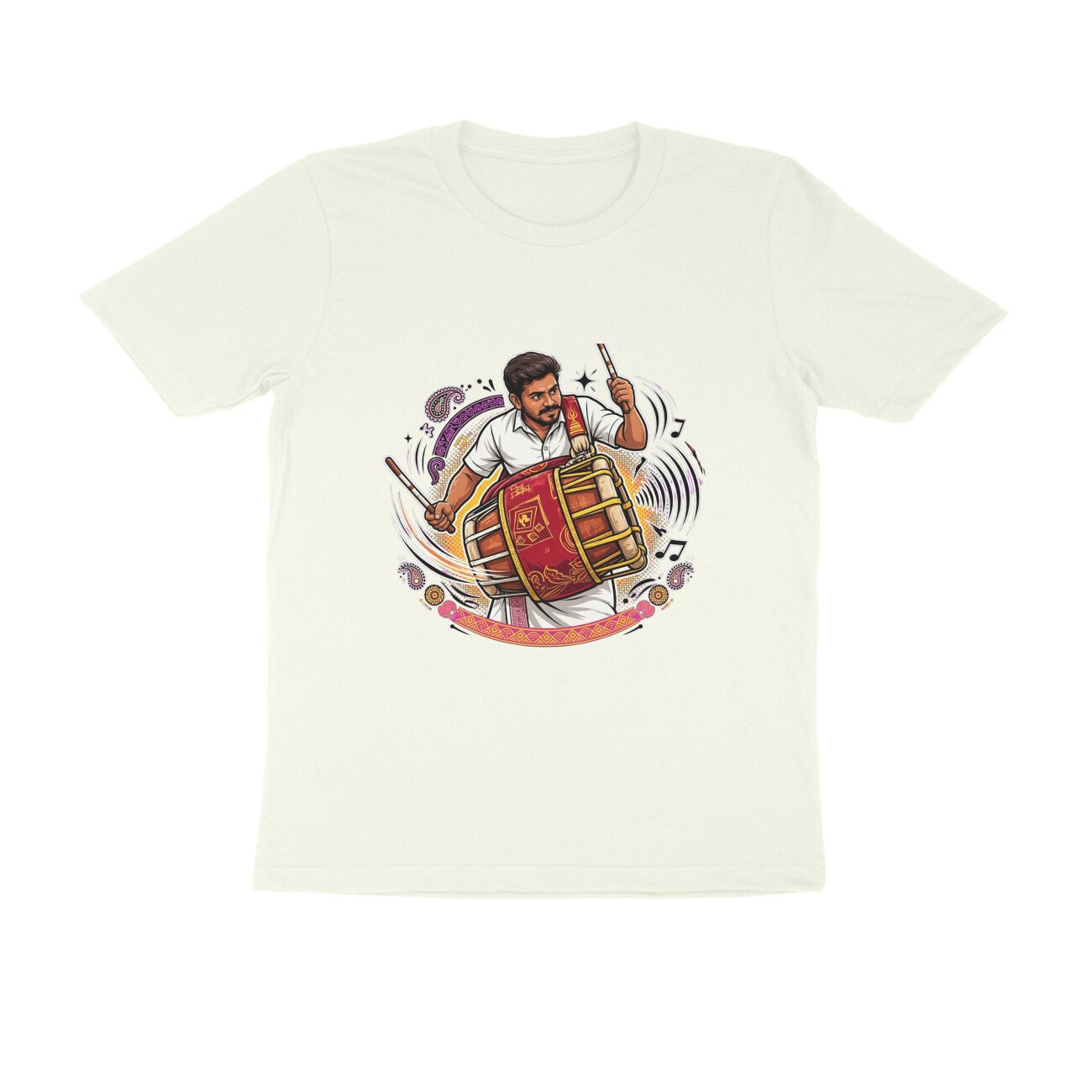 Thavil Player T-Shirt | Tamil Nadu Folk Music | Traditional South Indian Instrument Art - Image 2