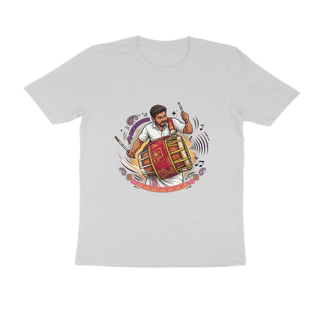 Thavil Player T-Shirt | Tamil Nadu Folk Music | Traditional South Indian Instrument Art - Image 3