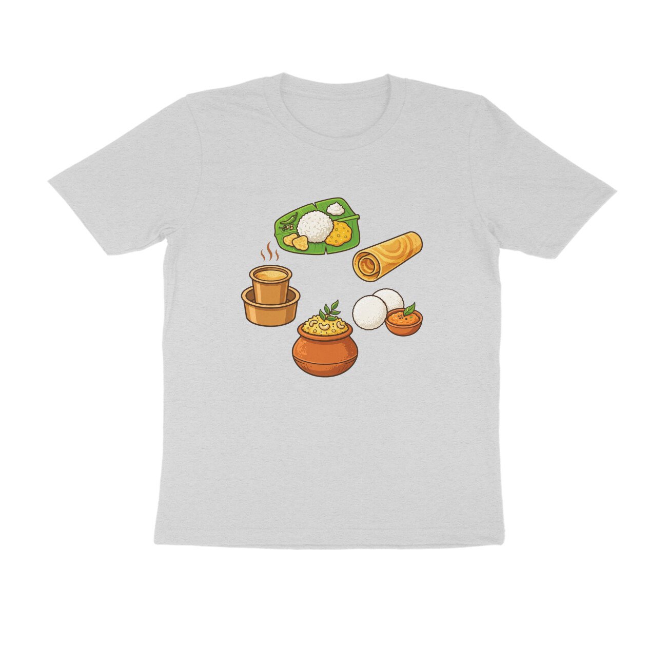 South Indian Food Delicacies T-Shirt | Idli Dosa Pongal Chutney & Banana Leaf Meal - Image 2