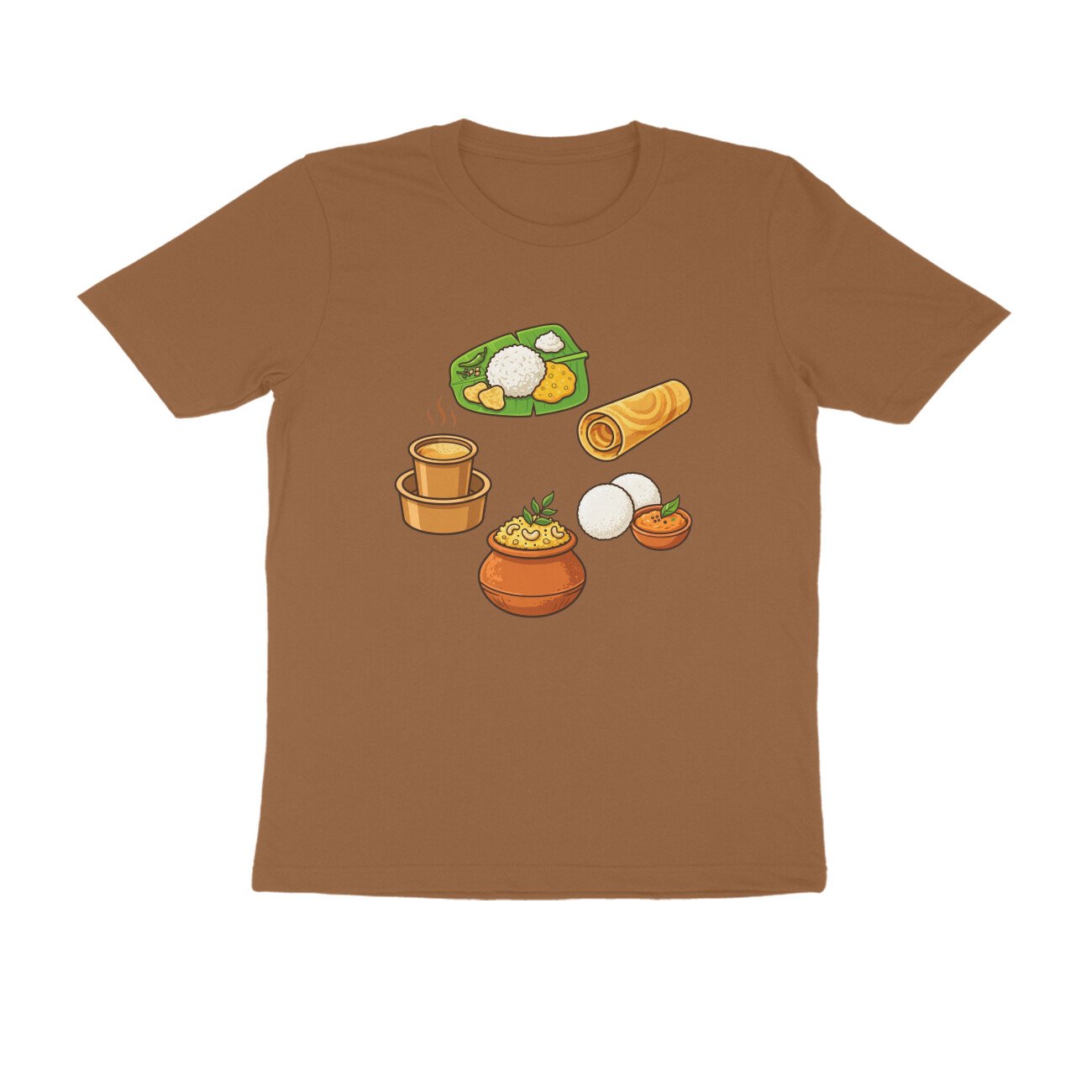 South Indian Food Delicacies T-Shirt | Idli Dosa Pongal Chutney & Banana Leaf Meal - Image 3
