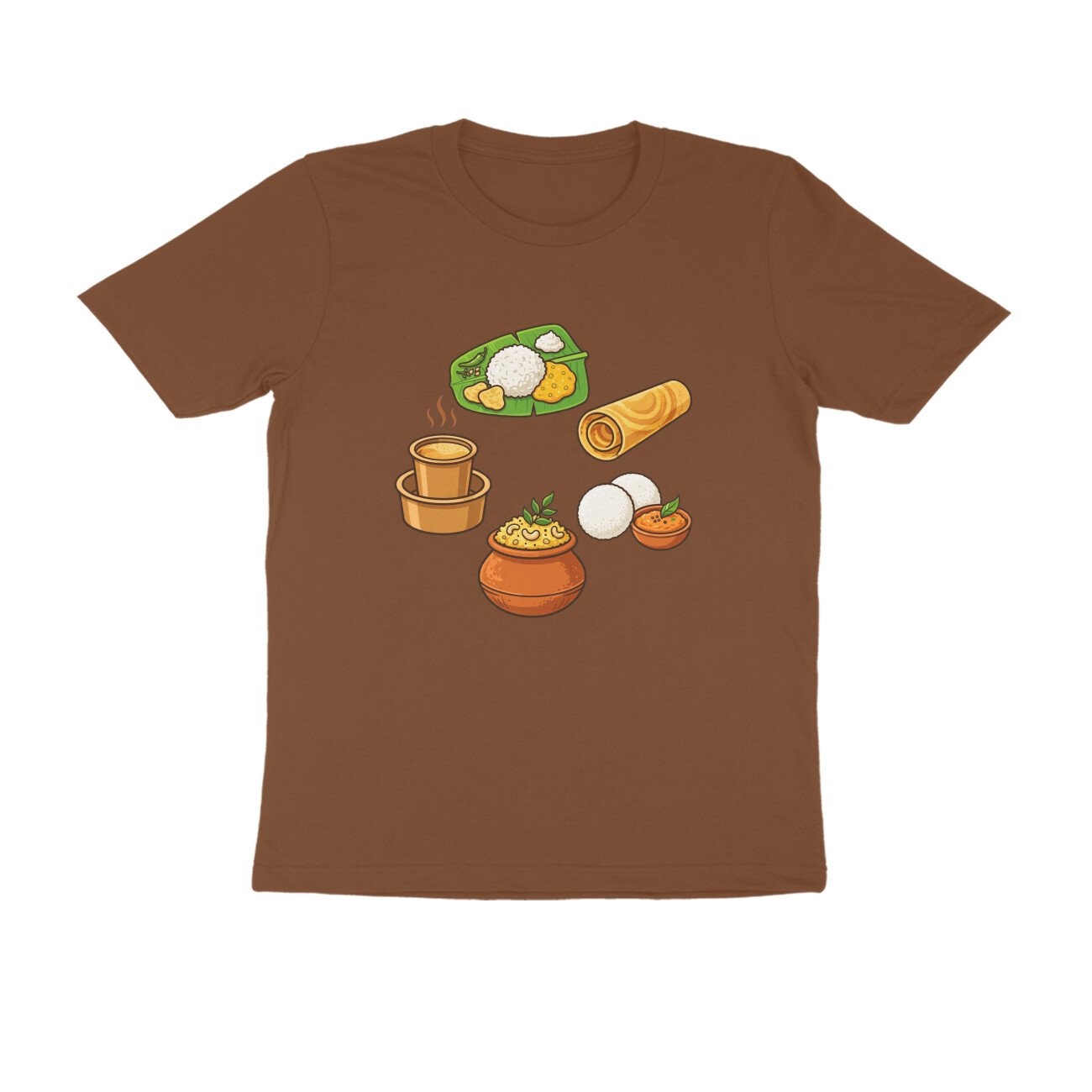 South Indian Food Delicacies T-Shirt | Idli Dosa Pongal Chutney & Banana Leaf Meal - Image 4