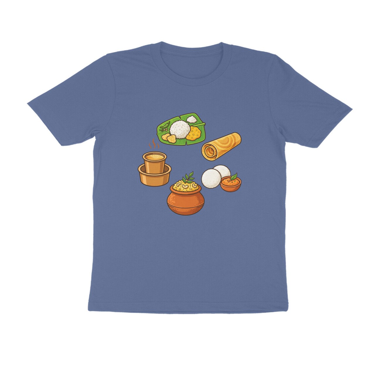 South Indian Food Delicacies T-Shirt | Idli Dosa Pongal Chutney & Banana Leaf Meal - Image 5
