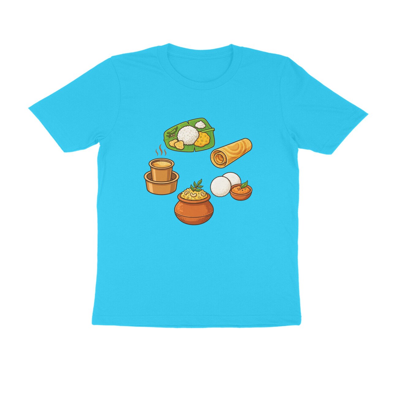 South Indian Food Delicacies T-Shirt | Idli Dosa Pongal Chutney & Banana Leaf Meal - Image 6