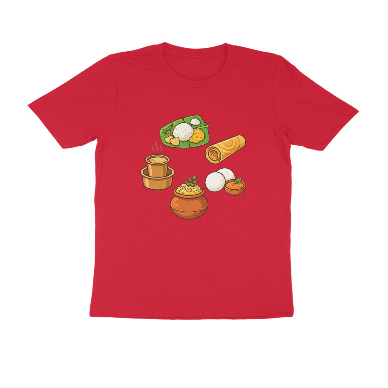 South Indian Food Delicacies T-Shirt | Idli Dosa Pongal Chutney & Banana Leaf Meal - Image 8