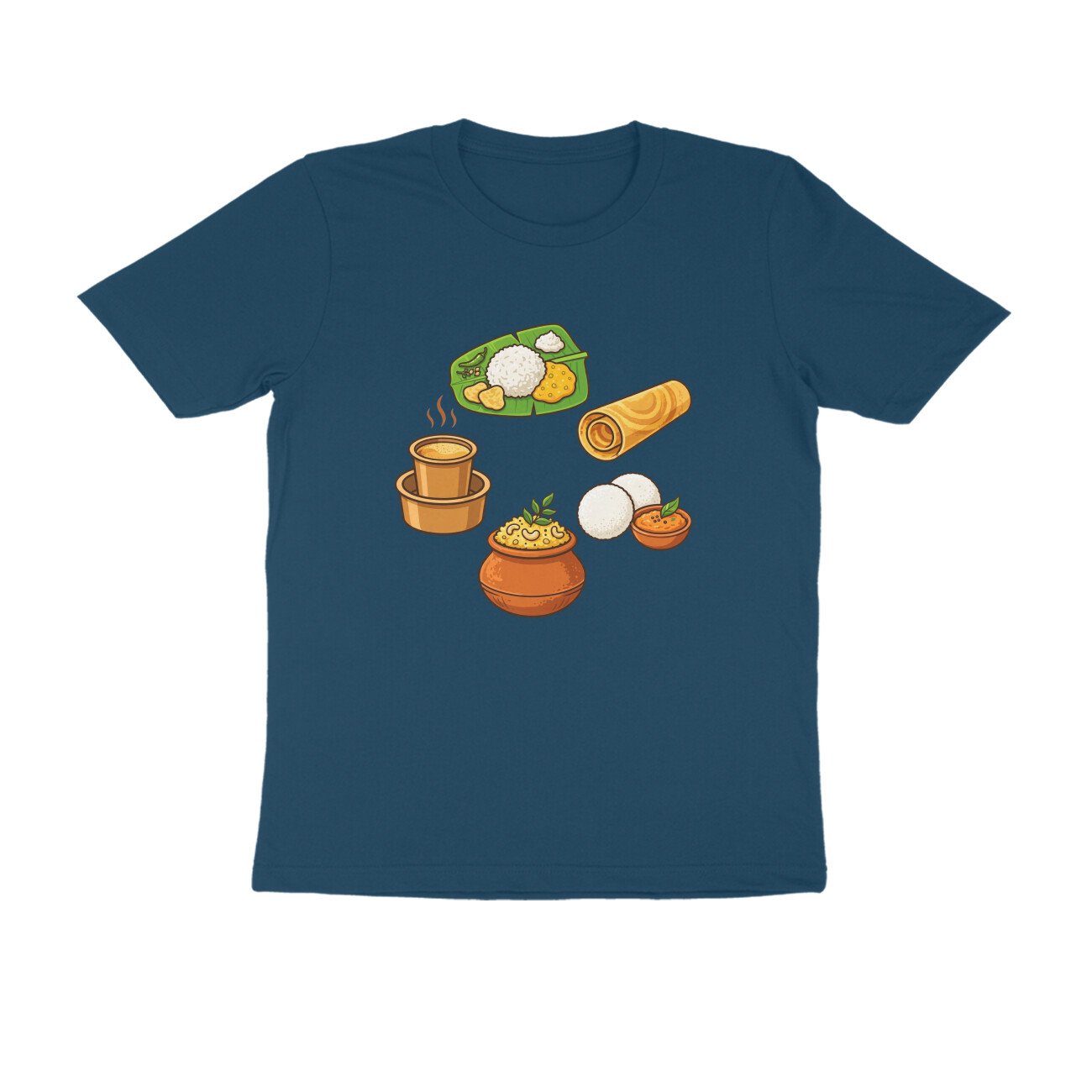 South Indian Food Delicacies T-Shirt | Idli Dosa Pongal Chutney & Banana Leaf Meal - Image 9