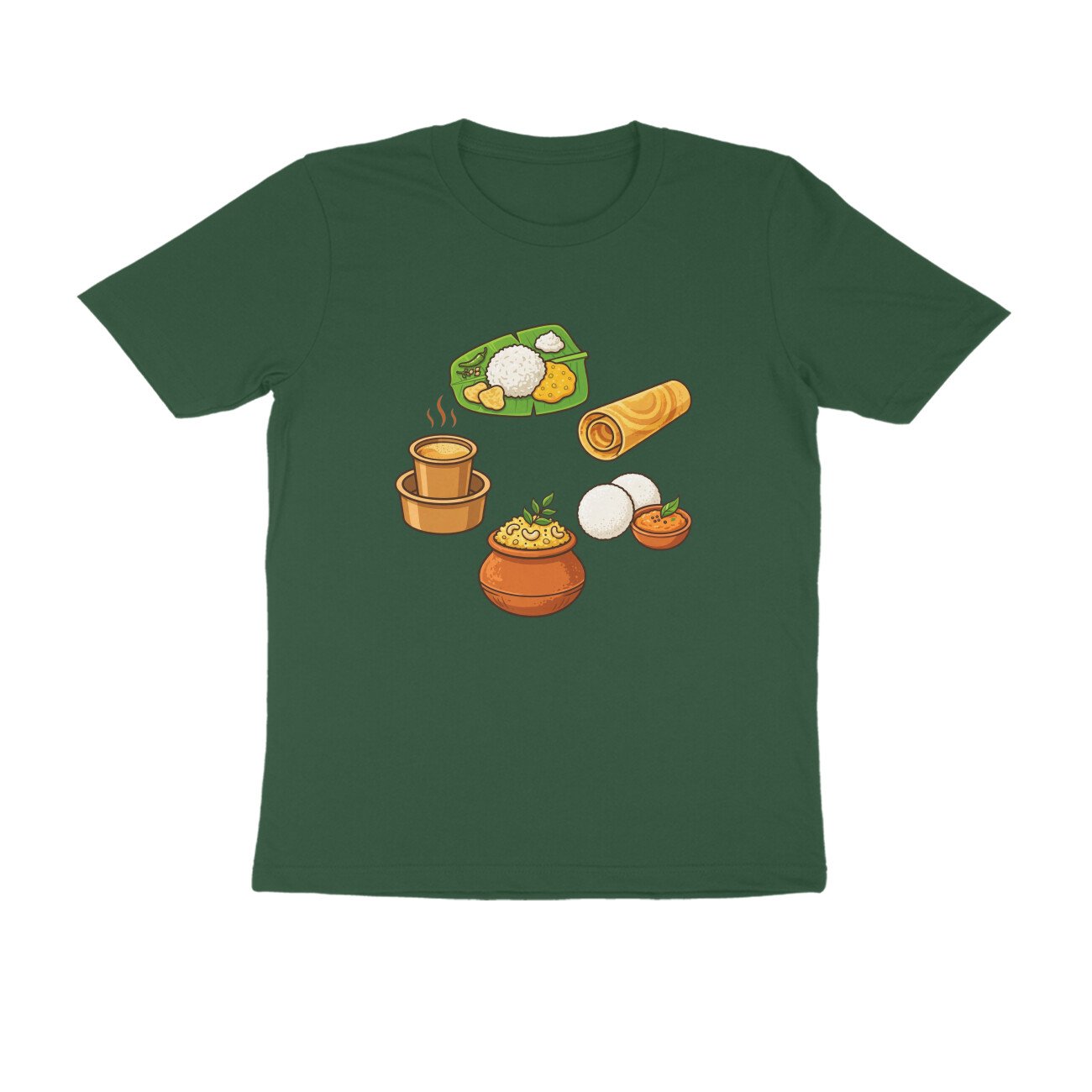South Indian Food Delicacies T-Shirt | Idli Dosa Pongal Chutney & Banana Leaf Meal - Image 10