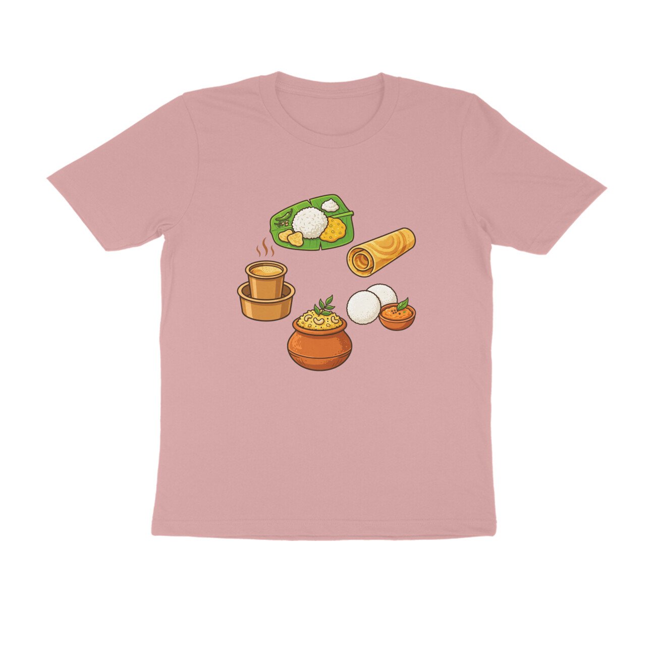 South Indian Food Delicacies T-Shirt | Idli Dosa Pongal Chutney & Banana Leaf Meal - Image 12