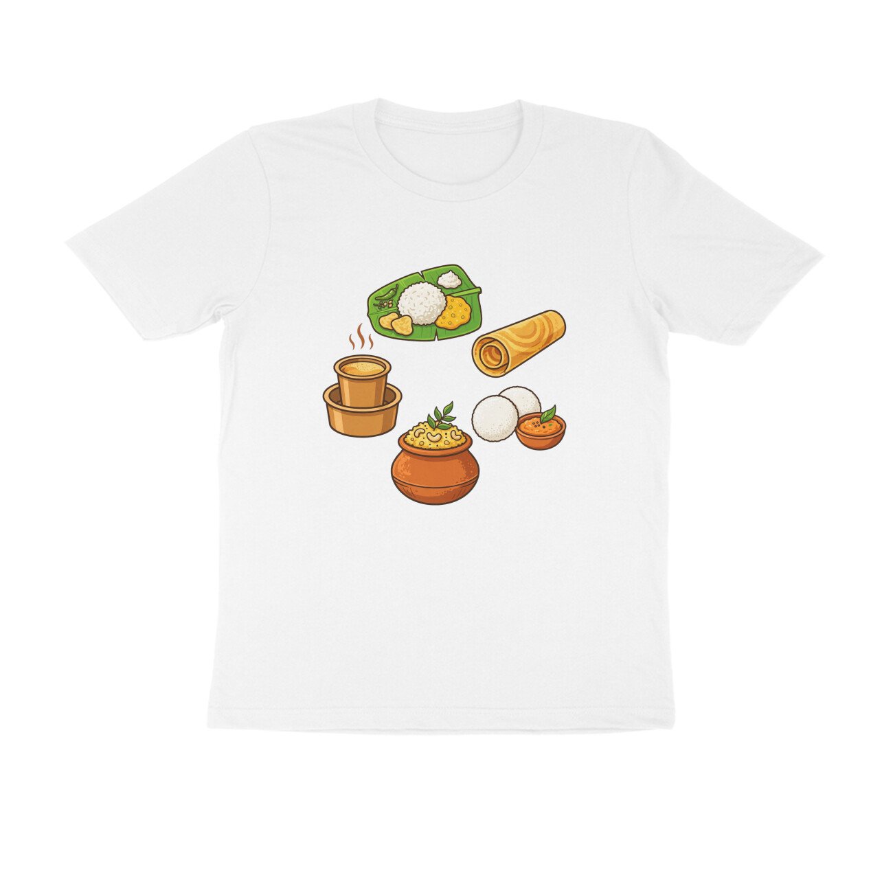 South Indian Food Delicacies T-Shirt | Idli Dosa Pongal Chutney & Banana Leaf Meal - Image 13