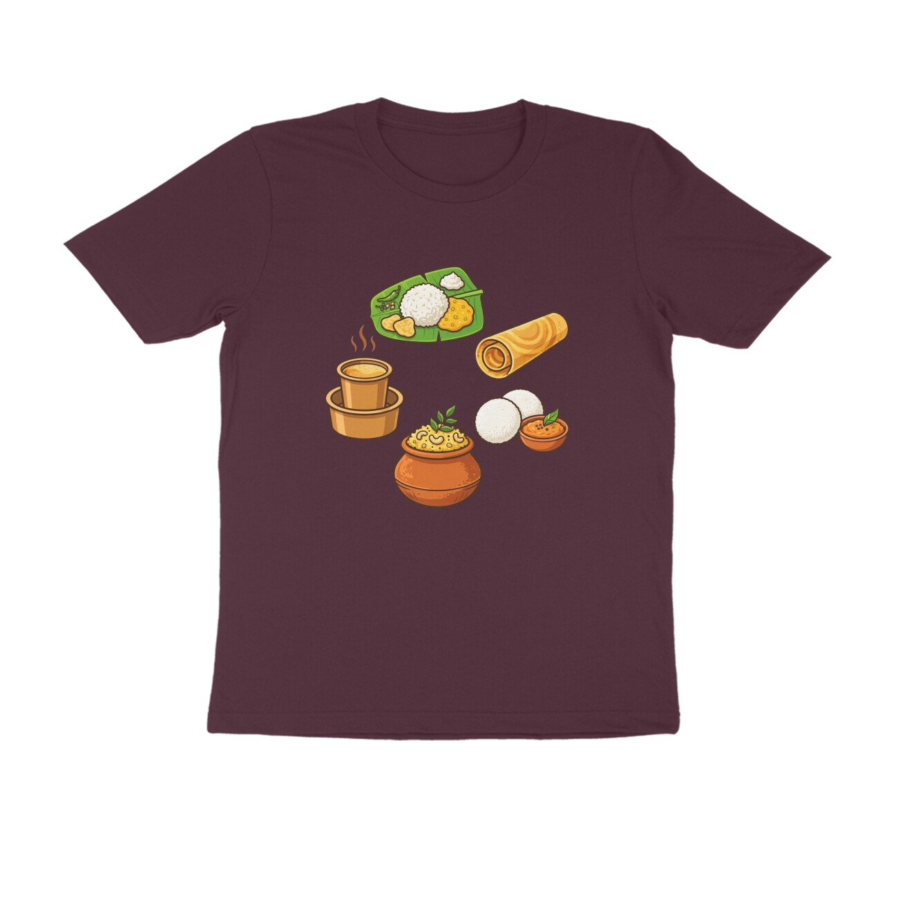 South Indian Food Delicacies T-Shirt | Idli Dosa Pongal Chutney & Banana Leaf Meal - Image 14