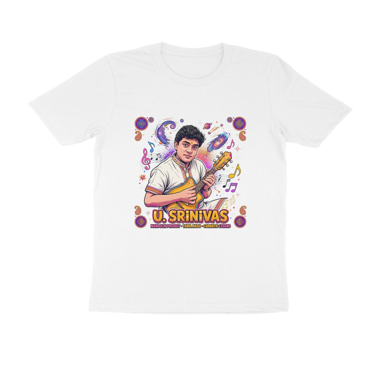 U. Srinivas T-Shirt | Mandolin Maestro | Carnatic Music & Indian Musical Heritage - Image 3